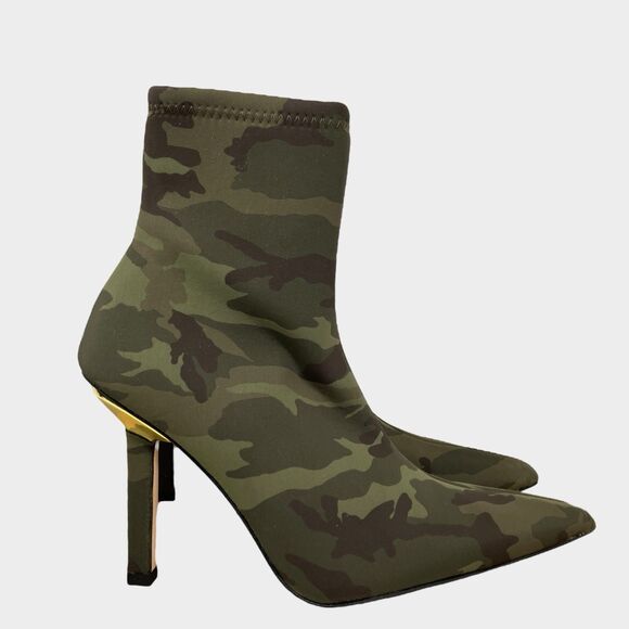 Good American Camo Ankle Boots 7.5 Stretch Fit High Heel Zip - Picture 3 of 14